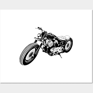 Illustration of stylized black and white motorcycle Posters and Art